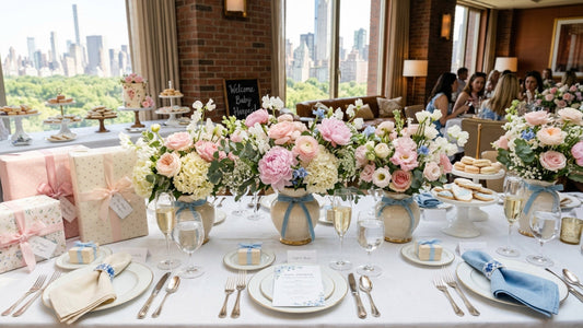 NYC baby shower pastel flower centerpiece — TJ Flowers NYC
