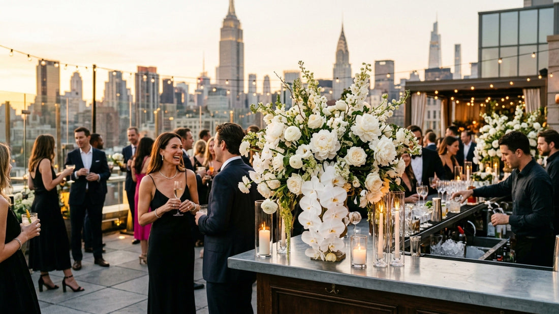 NYC cocktail party bar flower arrangement — TJ Flowers NYC