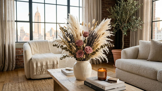 Dried pampas grass and preserved rose arrangement — TJ Flowers NYC