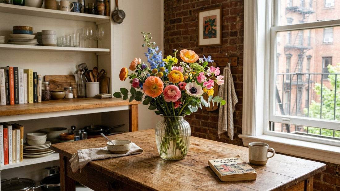 East Village NYC walk-up apartment flowers — TJ Flowers NYC