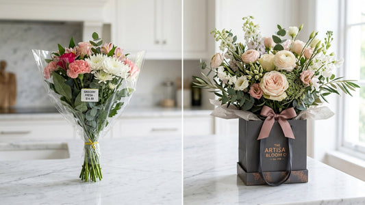Grocery store vs florist flower comparison — TJ Flowers NYC