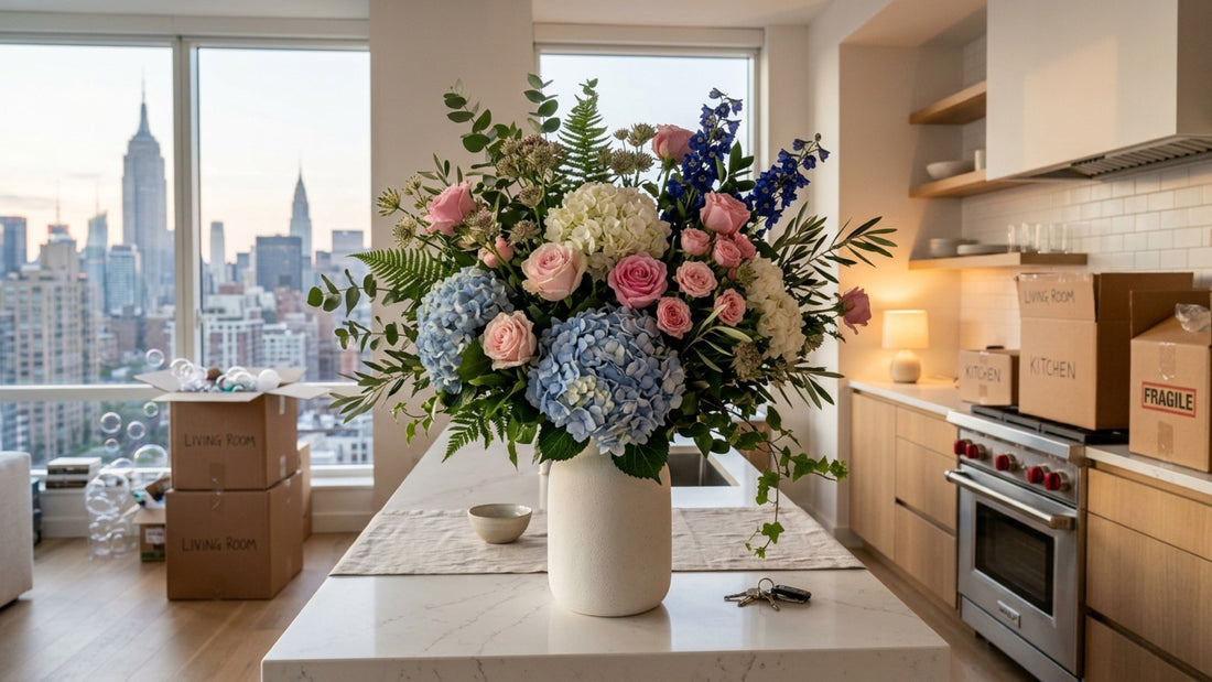 Housewarming flower arrangement in new NYC apartment — TJ Flowers NYC
