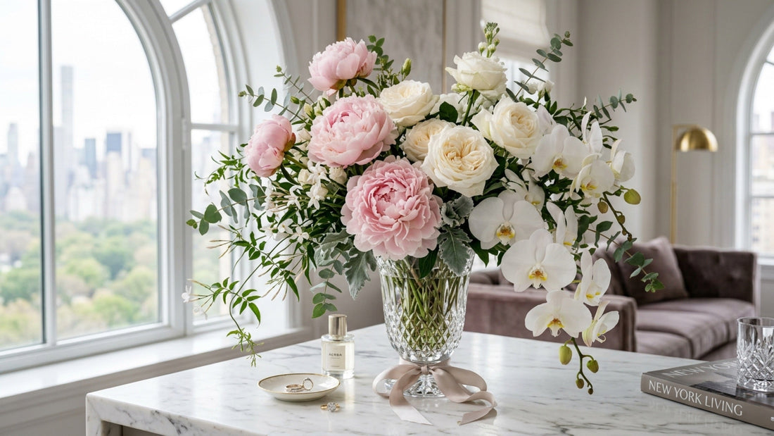 Luxury NYC flower arrangement in crystal vase — TJ Flowers NYC