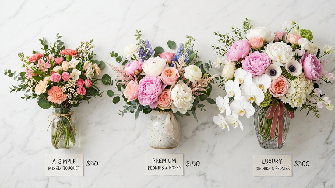 NYC flower price tiers $50 $150 $300 comparison — TJ Flowers NYC