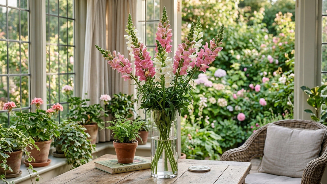 Pink and white snapdragons in tall vase — TJ Flowers NYC