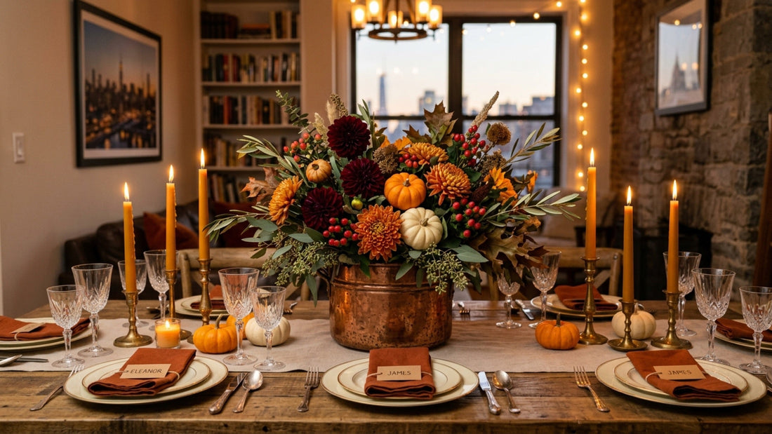 Thanksgiving autumn centerpiece in NYC apartment — TJ Flowers NYC