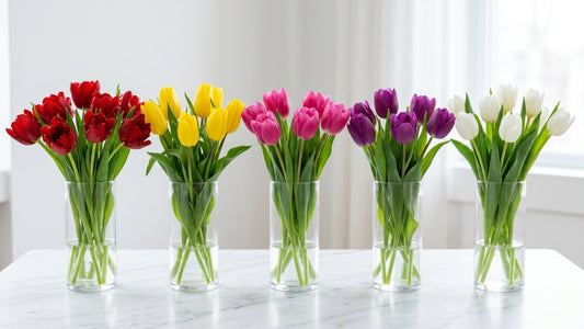 Tulip color study in glass vases — TJ Flowers NYC