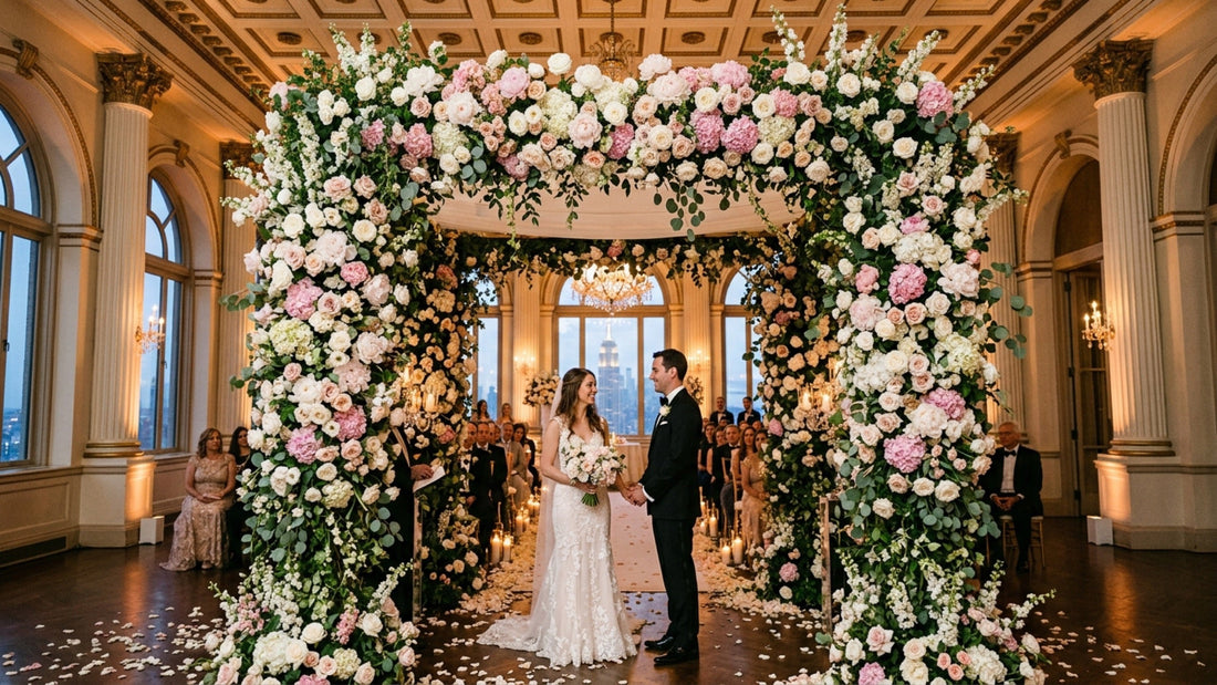 Luxury floral wedding arch at NYC venue — TJ Flowers NYC