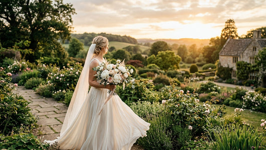 Bridal bouquet of white peonies and blush roses