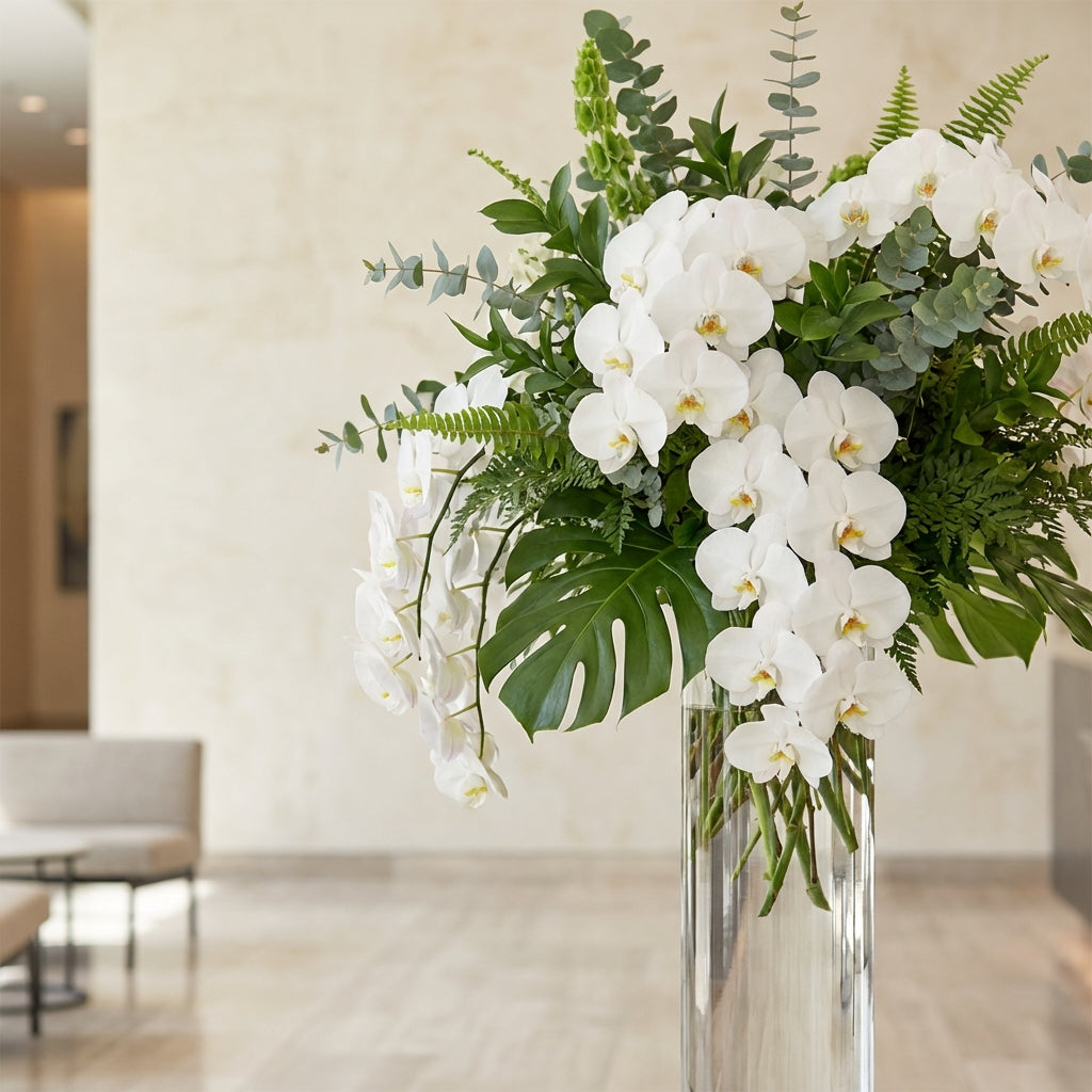Corporate lobby flower arrangement by TJ Flowers NYC