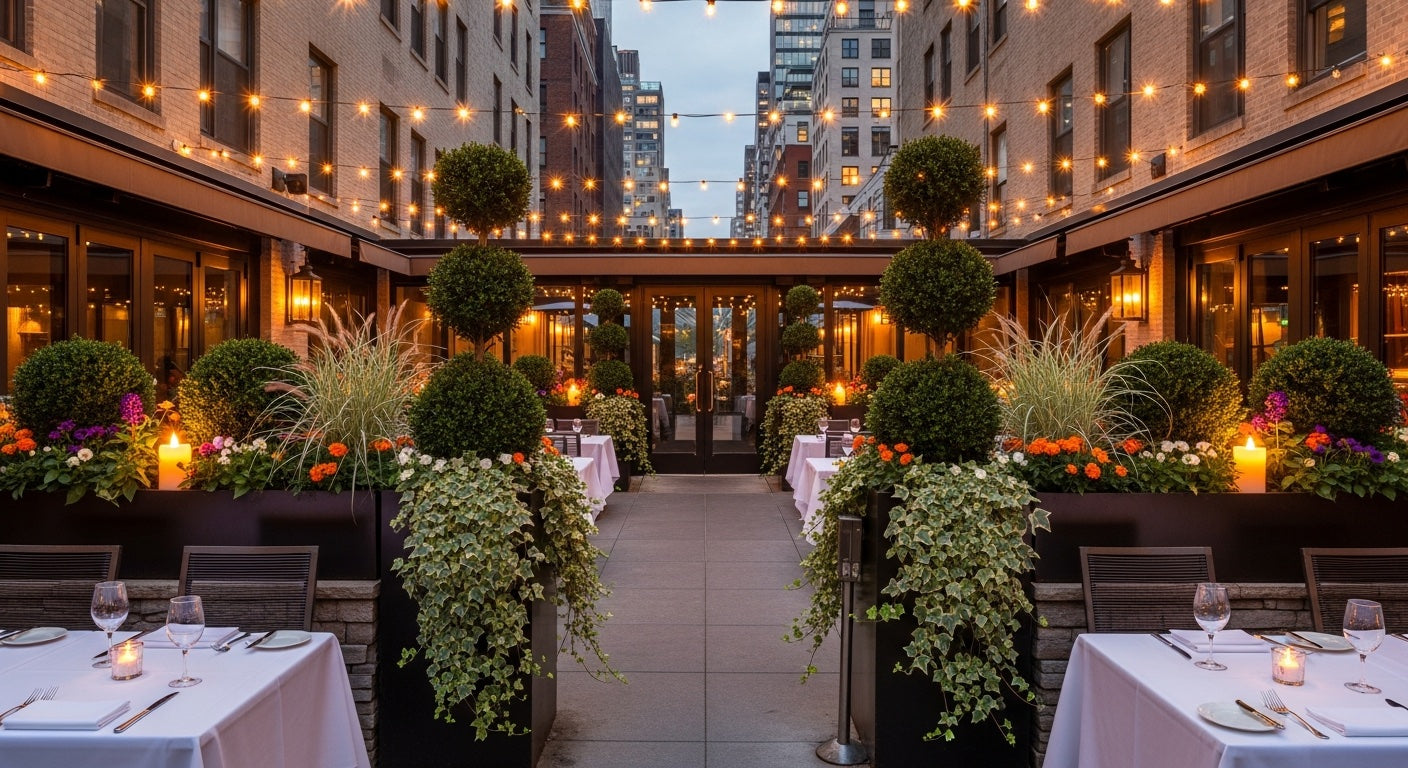 Restaurant patio garden design Manhattan - TJ Flowers