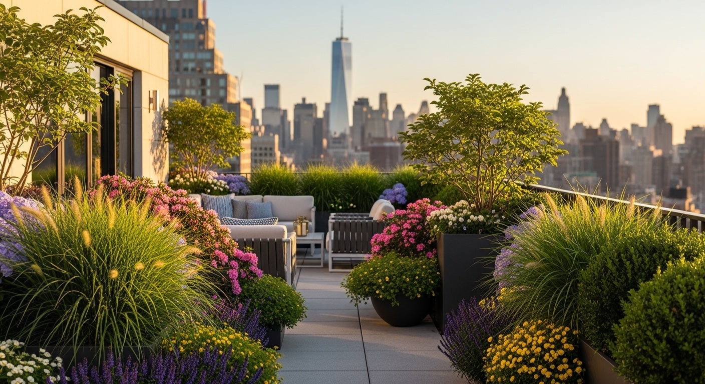 Rooftop garden design with flowers in NYC - TJ Flowers