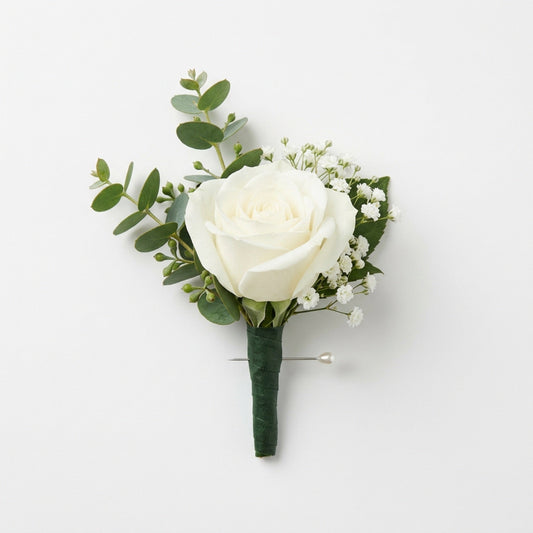 Classic white rose boutonniere by TJ Flowers NYC